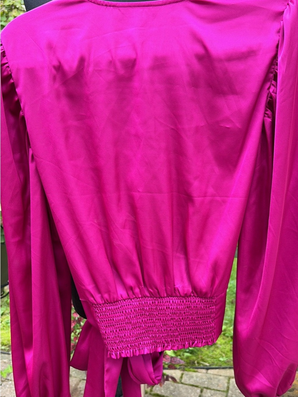 Express Bright Fuchsia Wrap Blouse with Tie Waist - Picture 3 of 6
